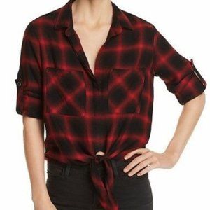 COPY - Anthropologie Cloth & Stone Red & Black Plaid Tie Front Button Down Shir…